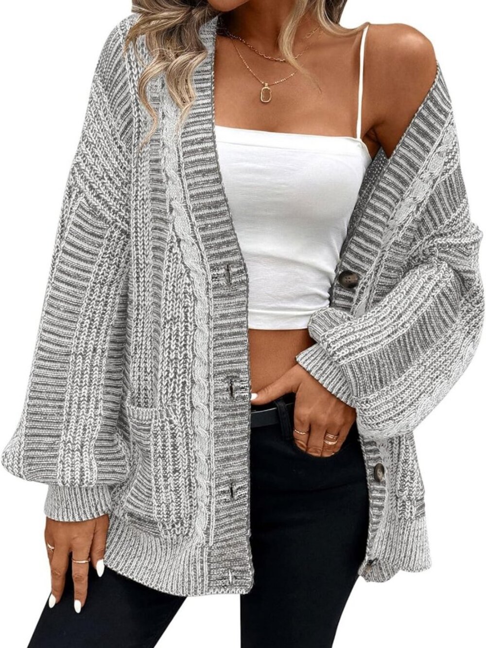 Cozy Pink Oversized Cable Knit Cardigan Sweater - Open Front, Perfect for